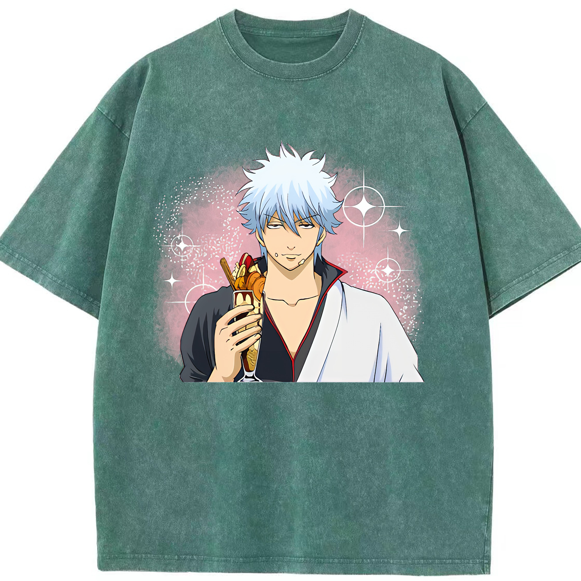 （画像用） ぎんたま 坂田銀時（さかたぎんとき） 神楽 志村新八（しむら しんぱち） GINTAMA Sakata Gintoki Kagura Shimura Shinpachi 綿100% ヴィンテージ風 半袖Tシャツ（フロントプリント）